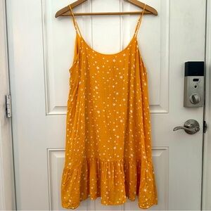 Everly Star Print Dress L | Yellow Ruffle Hem Adjustable Straps